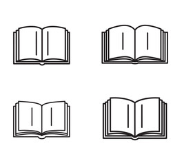 Four Open Books Icons in Simple Line Art Style