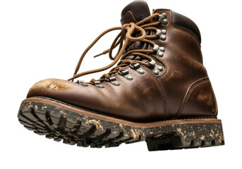Worn Brown Leather Hiking Boot with Mud
