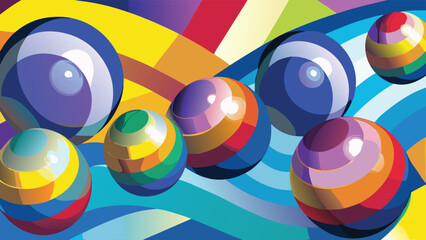 Obraz premium Colorful abstract composition featuring spheres and vibrant overlapping geometric shapes on white
