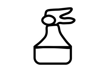 The image is a simple, black outline drawing of a spray bottle or a liquid container with a sprayer nozzle. The main body is a rectangular shape with rounded corners at the bottom.