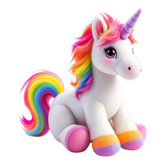 rainbow Unicorn: A whimsical unicorn with a vibrant rainbow mane and tail sits, its magical presence captivating with a sense of wonder and joy. 