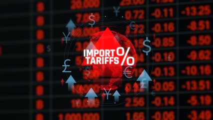 Import Tariffs and Tax Concepts with Stock Market Chart Background Showing Economic Impact on Trade...