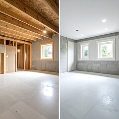 Obraz premium Interior basement remodel, before and after