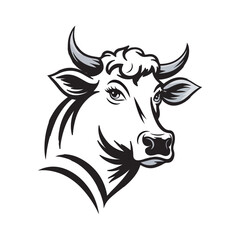 Cool and dashing cow head logo silhouette vector illustration on white background