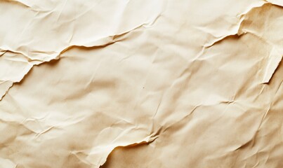 Crumpled brown wrapping paper revealing wrinkled, textured surface with warm light brown tones and organic folding patterns