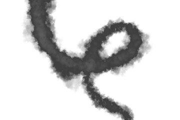 Abstract swirling black smoke or vapor forming an ethereal wispy shape against a stark black background evoking mystery and movement