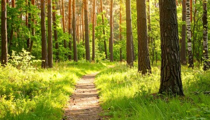 Obraz premium Sunlight path through a forest