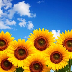Fototapeta premium Bright sunflowers against a vibrant sky