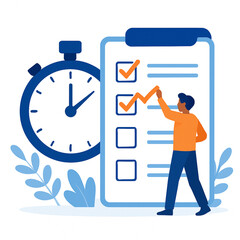 Time management concept with stopwatch and checklist.