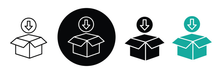 Box delivery icon set. Shopping package box. Cardboard box icons in flat style. Vector illustration.