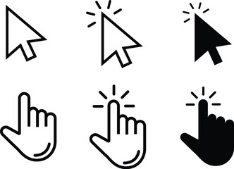 Fototapeta premium Click Icon Variety: An array of six distinct cursor and finger click icons, each designed to symbolize user interaction, navigation, and digital selection on a sleek, unified platform.