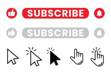Subscription Icons and Call to Action Elements: Dynamic graphics, featuring a bold Subscribe button, inviting engagement with a thumbs-up, bell icon, and cursor clicks.
