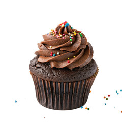 3d realistic chocolate cupcake with colorful sprinkles