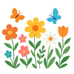 Spring flowers with butterflies