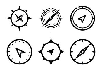 Assorted Compass Icons Navigation and Direction Symbols in Black and White Style