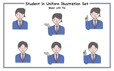 制服姿の学生 イラストセット2-3 (ジャケット&ネクタイ) / Student in Uniform, Character Pose Set