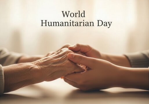 Elderly and young hands holding for World Humanitarian Day support