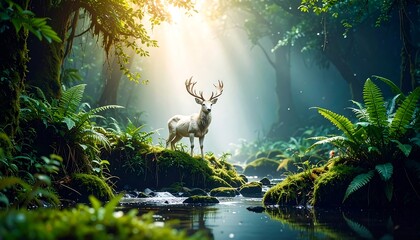 Majestic deer in mystical forest