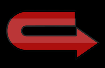 Sharp curved arrow icon. red rounded arrow. Direction pointer pointing