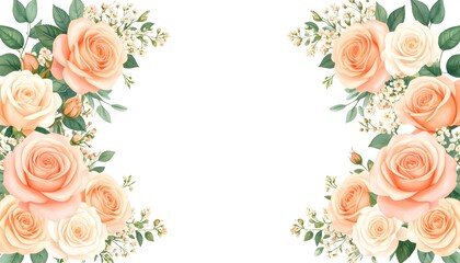 Naklejka premium Soft Peach and Cream Floral Border. Abstract watercolor background frame