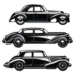 silhouette-set-of-various-vintage-cars--black