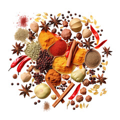 Variety of Spices and Herbs isolated on transparent background Remove png