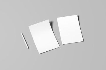 Blank flyer poster a4 or a5 paper isolated on black, place for your mock-up design
