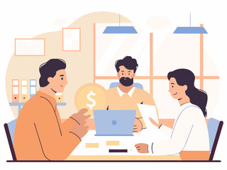 Startup co-founders discussing funding strategy with investor in tech office environment