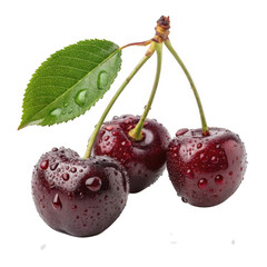 3d realistic dark cherries with water droplets