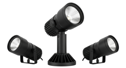Set of black LED spotlights isolated on white
