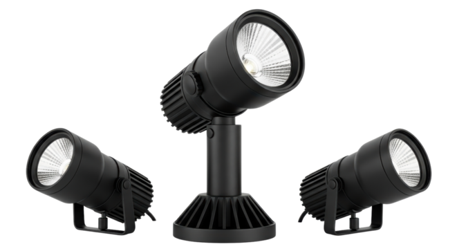 Set of black LED spotlights isolated on white
