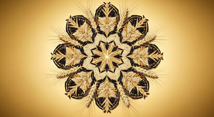 Golden Mandala Made of Raw Rice and Wheat