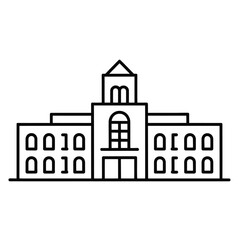 Building facade with arched windows and tower architecture