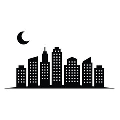 Cityscape silhouette crescent moon buildings architecture
