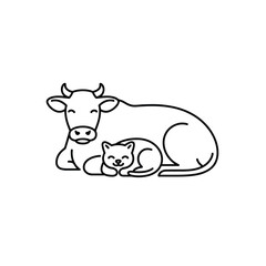 Cow cat resting together animals