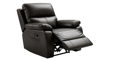 Black leather recliner chair with extended footrest
