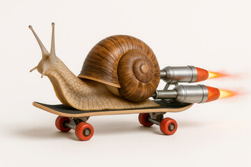 A snail on a skateboard with jet engines.