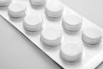 Medical pills in a pack close up.