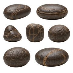 Collection of Smooth Brown Stones with Natural Markings, Featuring Various Shapes and Textures, Ideal for Zen Gardens