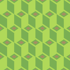 Geometric 3D Cubes Pattern in Green and Brown