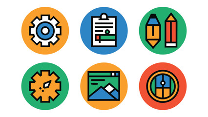 Vibrant Collection of 6 Modern Design and Planning Icon Sets for Creative Projects