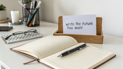 Inspiring Workspace with Notepad and Message for Future Planning