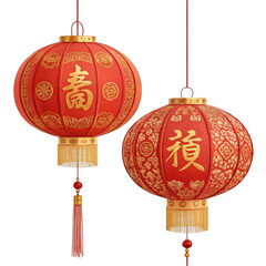 3d traditional chinese lanterns with festive symbols
