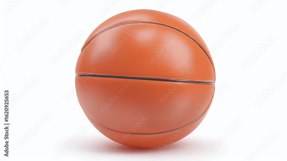 Poster realistic 3d basketball spinning smoothly in a seamless loop animation, isolated on a clean white ba