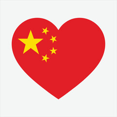 Vibrant red heart adorned with the iconic five yellow stars of the chinese flag, symbolizing love and patriotism for china, isolated on a clean white background