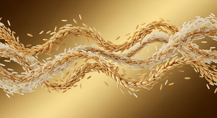 Floating Abstract Composition with Rice and Wheat over Golden Gradient