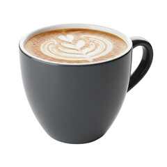 Latte Art Coffee in a Gray Mug, Featuring Heart and Leaf Design, Perfect for Morning Beverages