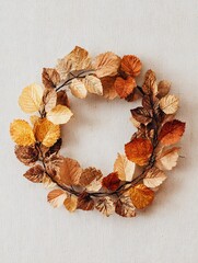 Minimalist Dried Floral Wreath Casting Soft Shadow on Neutral Wall in Sunlight