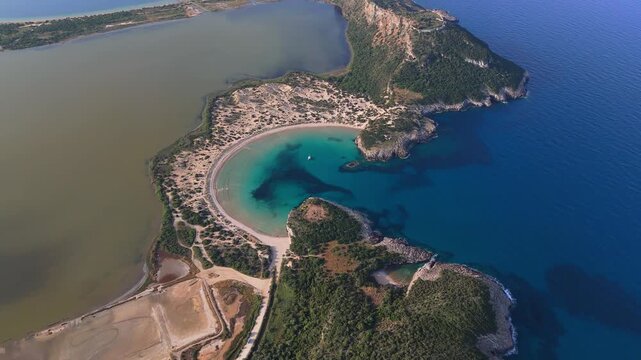 Aerial videos of Voidokilia Beach and Navarino Castle in the Peloponnese, Greece