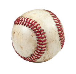 Vintage baseball with worn red stitching shows signs of many games played, perfect for sports...